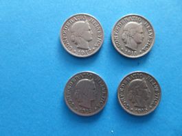 Münzen 10 Rappen 1912, 1913, 1914, 1915