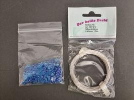 Bastelset Silberdraht & blauen Perlen für DIY-Schmuck