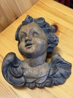 Hand Carved Wooden Angel Head Ornament - Christmas Decor