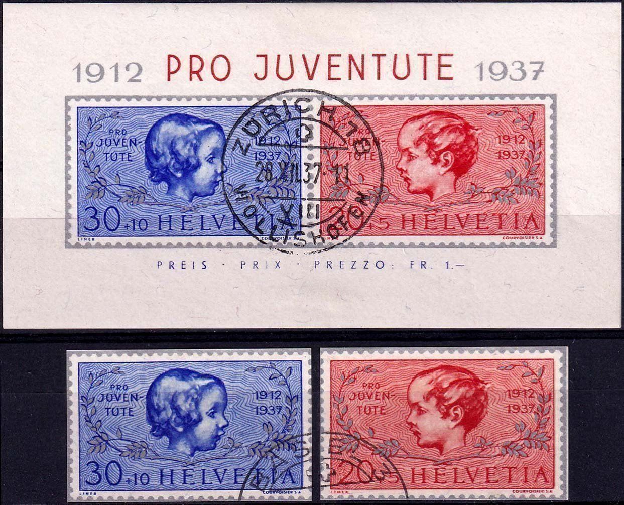 Alle Briefmarken: 1937, Pro Juventute Block Nr. J83l/84l + Einzelwerte gest. – Gebraucht aus Aesch BL von toffifee09
