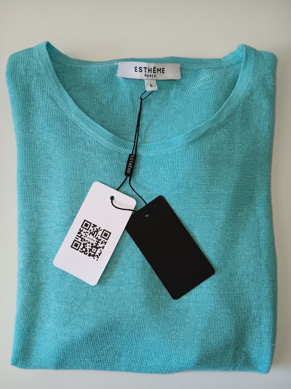 Pullover & Sweatshirts: ESTHEME PARIS Pull en lin bleu aqua taille L neuf – Neu und originalverpackt aus Cossonay-Ville von Les_1001_perles 3