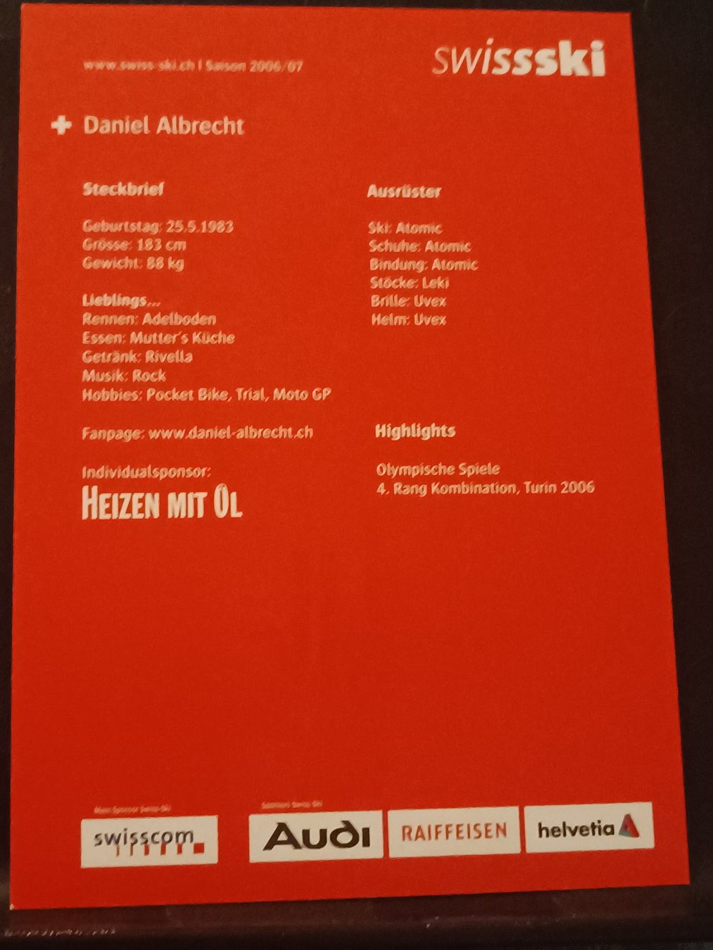 Autografi: Daniel Albrecht - handsignierte Swisski Autogrammkarte – Usato da Menziken venduto da Artographs 1