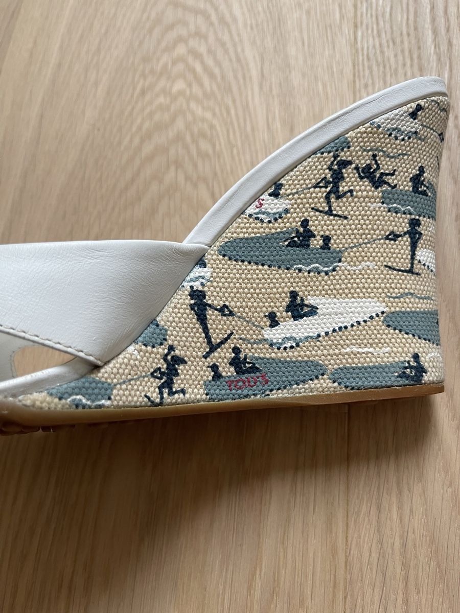 Tod'S Scarpe da donna: Tod's White Leather Slingback Wedges - Summer Fun Design – Usato da Zürich venduto da Asa_J_D 1