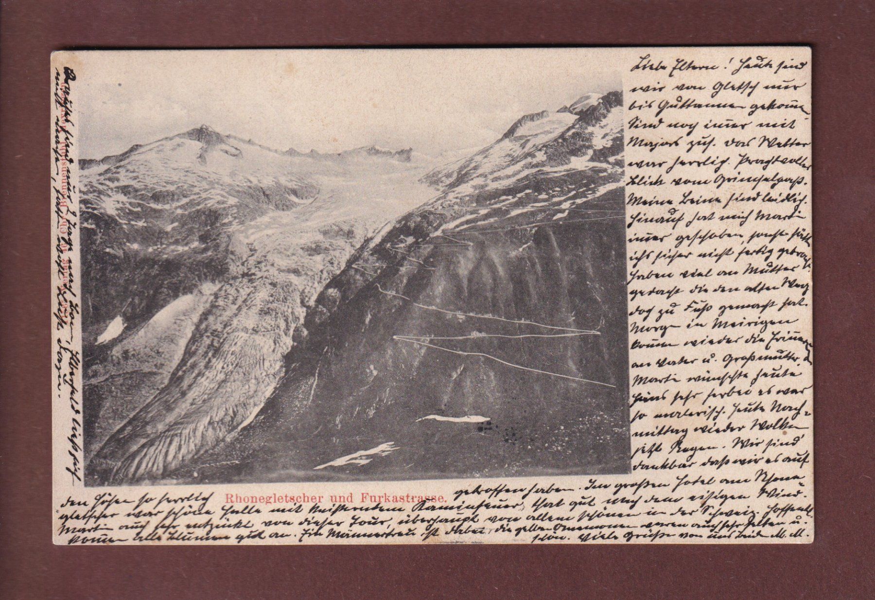 Cartoline postali: RHONEGLETSCHER - Furkastrasse - 1902 – Usato da Pully venduto da nicecards