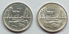 2 Schweizer Silber 5 Franken-Gedenkmünzen LANDI von 1939