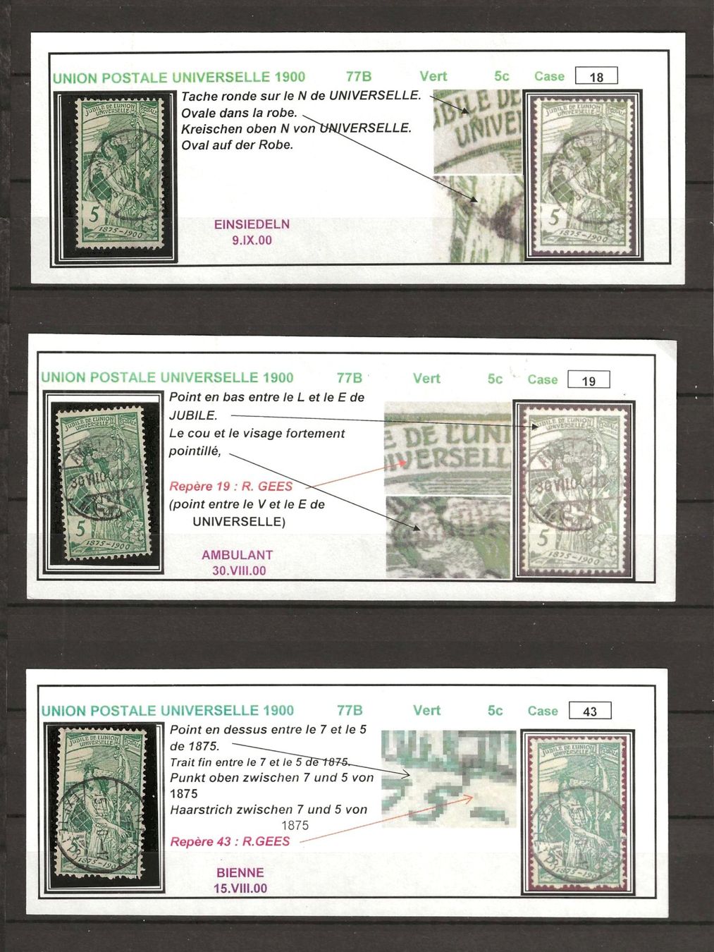 Alle Briefmarken: 18x Nr. 77B mit Abarten + Felder-Bestimmung – Gebraucht aus Gümligen von Geniusbuy