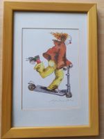 Lustiges Clown Aquarell, signiert, gerahmt