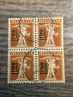 Schweizer Briefmarken, Helvetia 2 1/2, Viererblock, Top!