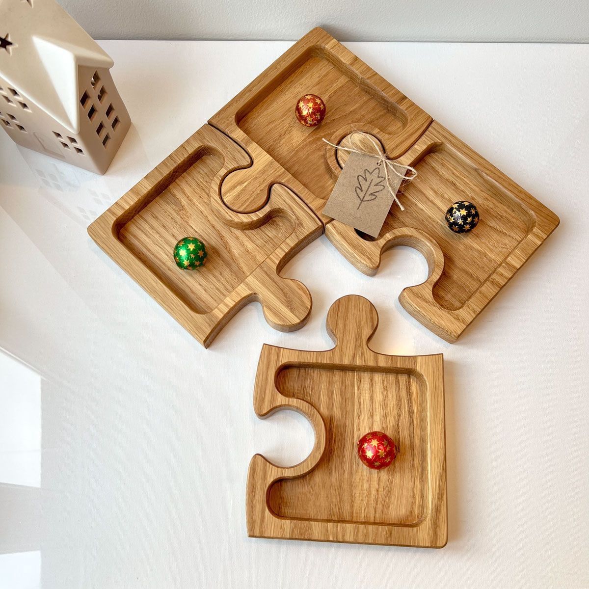Piatti di portata: Servierset aus Eichenholz - Handmade - Puzzle – Nuovo (secondo la descrizione) da Dübendorf venduto da liism