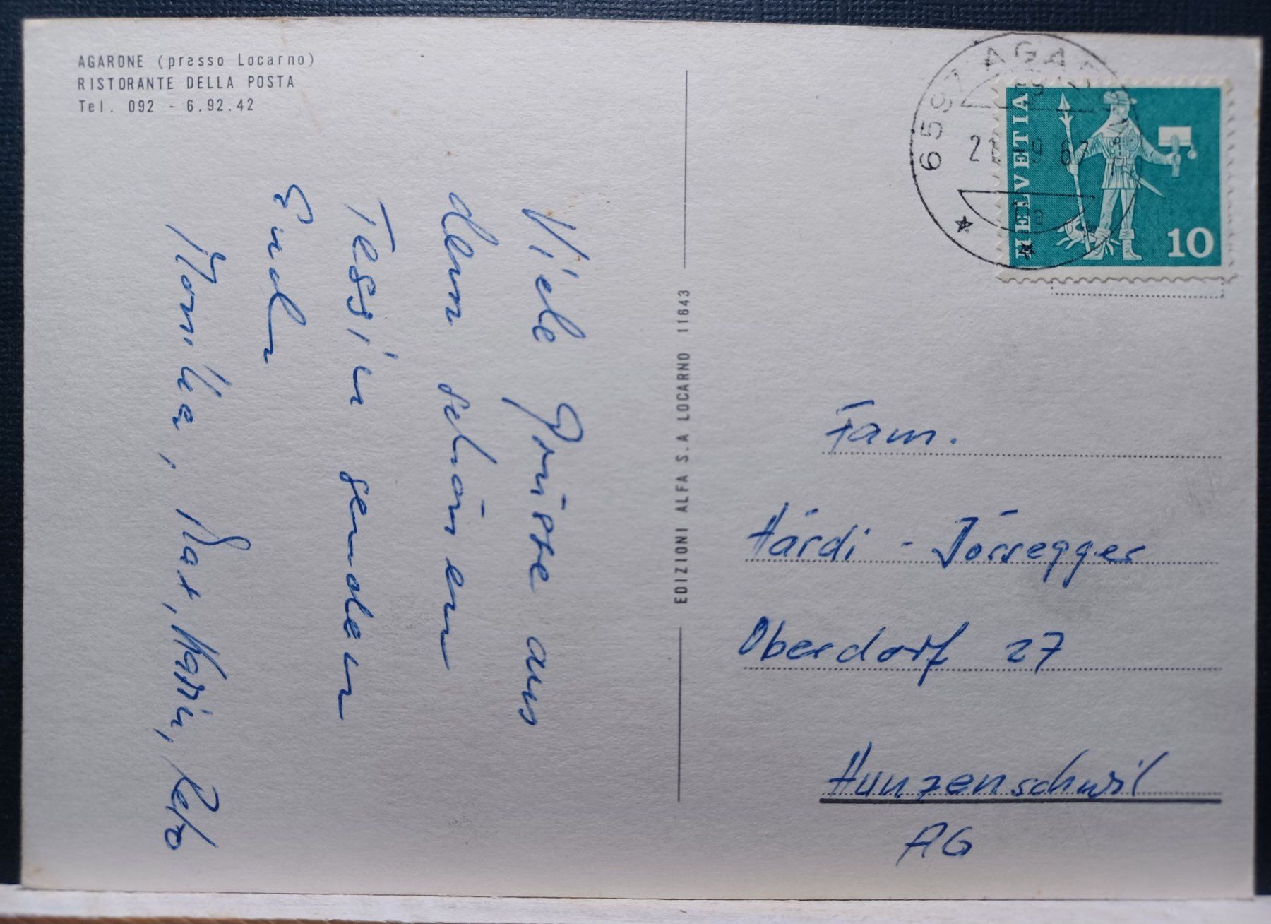 Cartoline postali: TI, Agarone, 1967, Stempel Agarone – Usato da Aarau Rohr venduto da mgvw 3