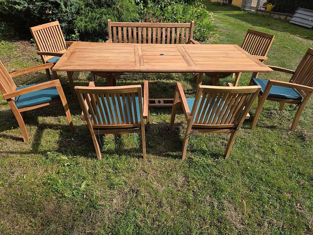Set di tavolo e panche: Teak Garten Tisch-Set - Original verpackt - 8 Elemente – Usato da Horgen venduto da Nautilus_87 2