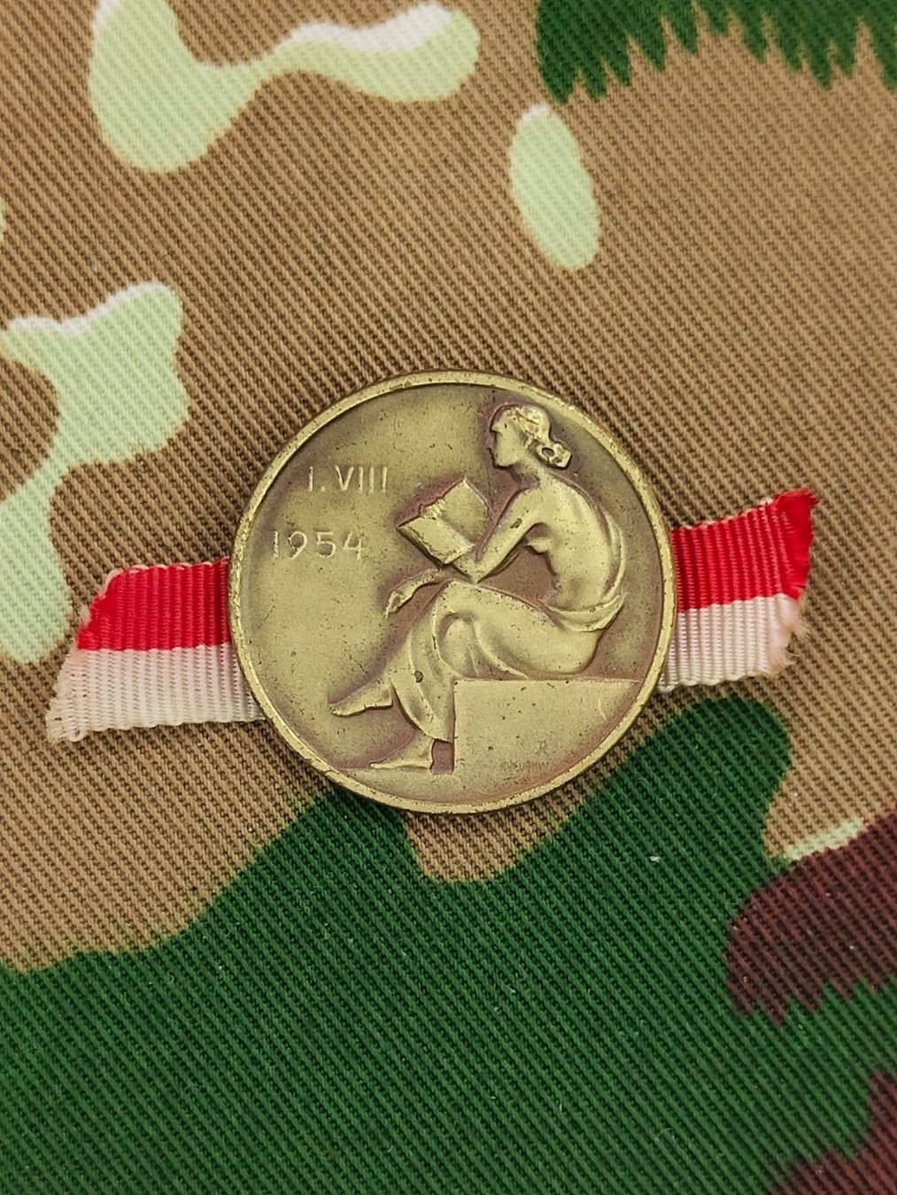 Placchette & Badge: 1. August Abzeichen 1954 mit Seidenband – Usato da Bauma venduto da SwissMilitaria