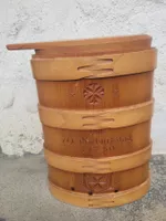 Holzkübel, Bränte mit Deckel Schnitzerei 70. Geburtstag 1980