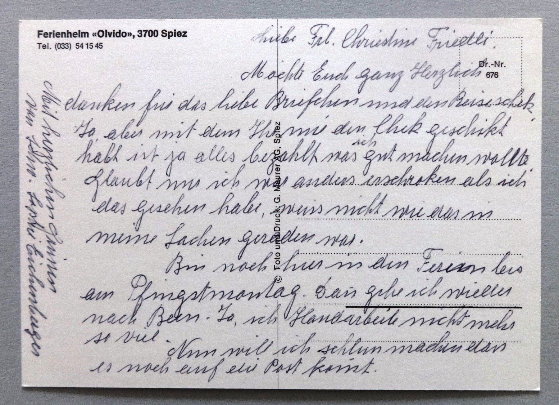 Cartoline postali: Ferienheim "Olvido", Spiez – Usato da Fétigny venduto da Billy2miny 1