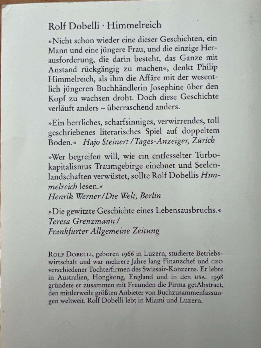 Libri: Buch von Rolf Dobelli > Himmelreich – Usato da Roggliswil venduto da momisch 1