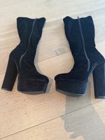 Schwarze Samt Plateau Stiefel, Grösse 37, wie neu!