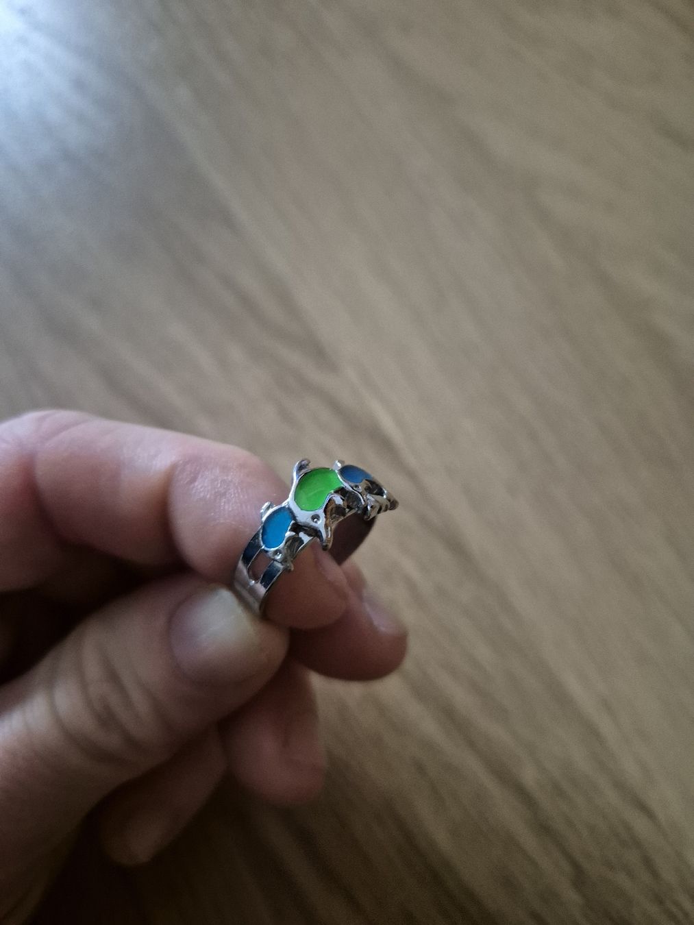 Anelli: Silberner Ring mit farbigen Delfinen – Usato da Langenthal venduto da Polarisstern