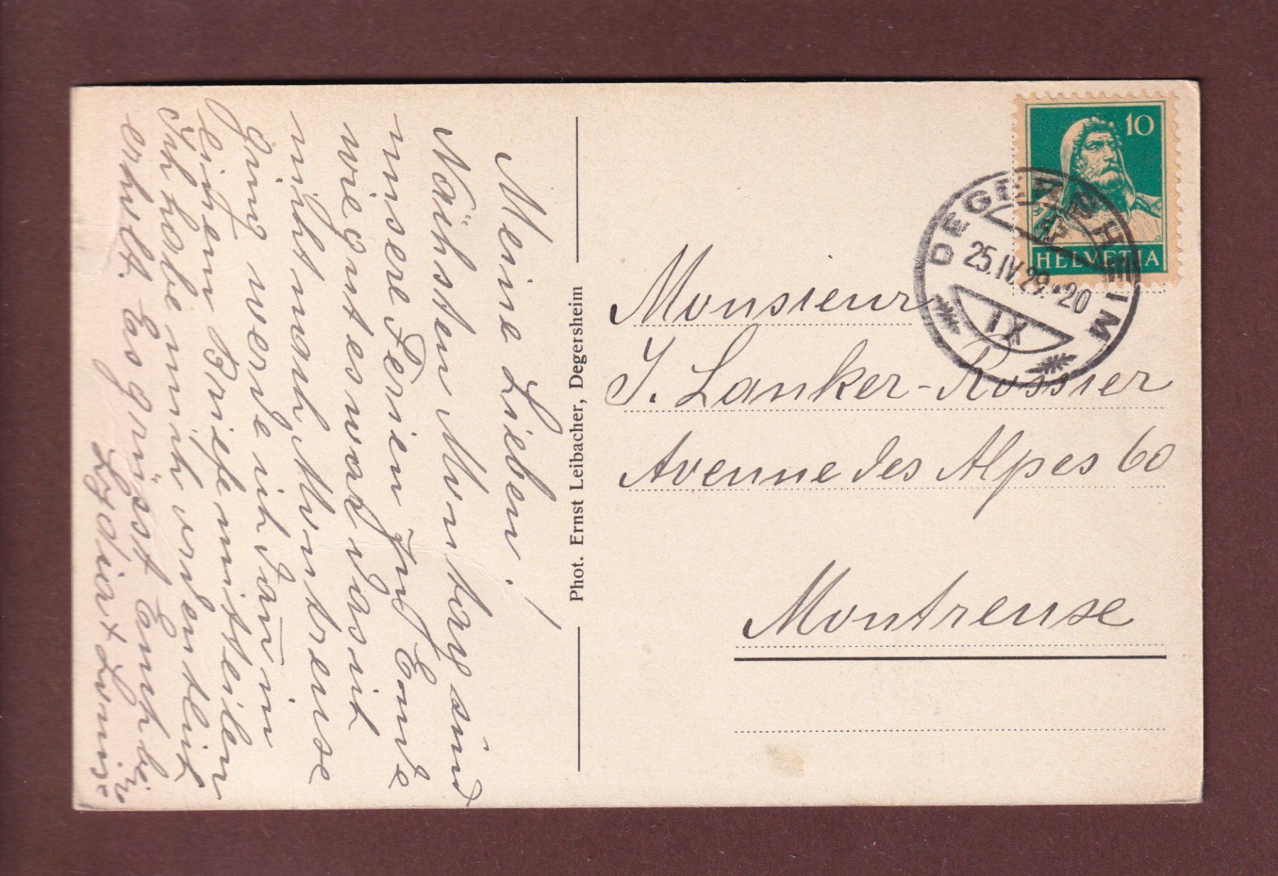 Cartoline postali: DEGERSHEIM - 1929 // Falte // – Usato da Pully venduto da nicecards 1