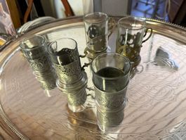 5 antike Teeglas Halter Podstakannik Russland mit Gläser