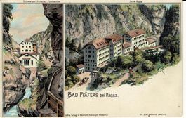 BAD PFÄFERS bei Ragaz SG Steinmann-Litho Nr. 2147 um 1900!