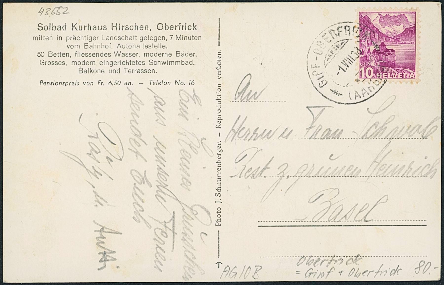 Cartoline postali: AG Oberfrick - Gipf Oberfrick – Usato da Schindellegi venduto da leecollect 1