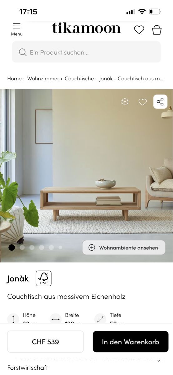 Tavoli: Tikamoon massiv Holz Couchtisch – Usato da Aarau venduto da KaemmlerR 1