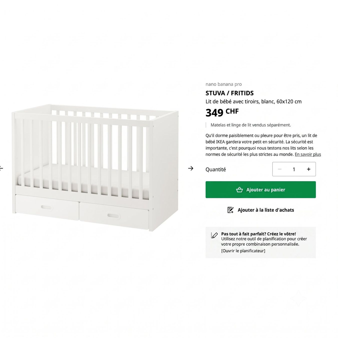 Ikea Betten: LIT BÉBÉ ÉVOLUTIF IKEA STUVA Le classique introuvable+tiroir – Gebraucht aus Vuissens von chr_7bxv 2