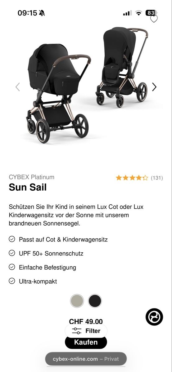 Cybex Carrozzine: Cybex Sonnensegel – Usato da Frick venduto da mih_zlp8 3