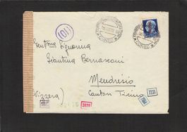 Zensurbrief Italien - Mendrisio (Schweiz ) , 6.9.1944