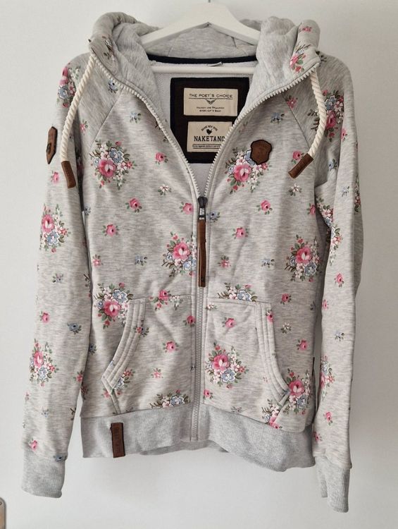 Silver Basic Damen Hoodie Mit Blumenprint - Baumwolle Kapuzenjacke Sportstyle