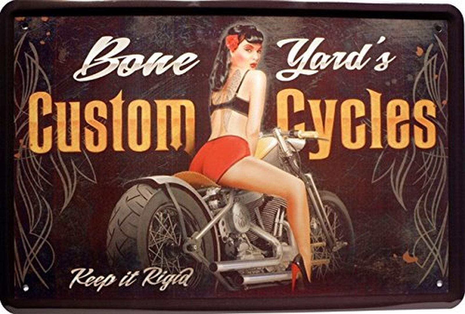 Schilder: Blechschild-CUSTOM CYLES PIN UP GIRL – Neu und originalverpackt aus Rupperswil von big-one-sale