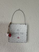 Deko Wandschild "P.S. I love you" mit Herz-Dekor