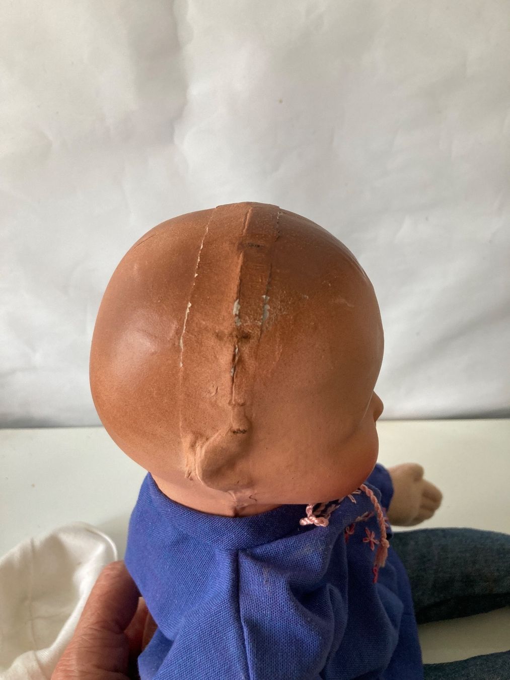 Bambole: Puppenkind Pappmaché Kopf Stoffkörper 40cm – Usato da Allschwil venduto da Maline1 4