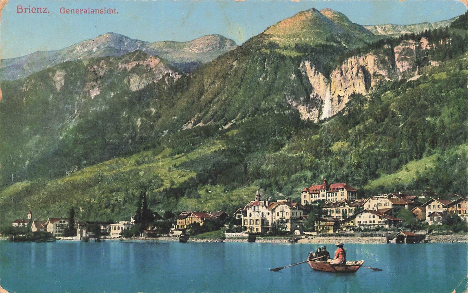Cartoline postali: Brienz BE Gesamtansicht See mit Boot – Usato da Biasca venduto da Blenio71