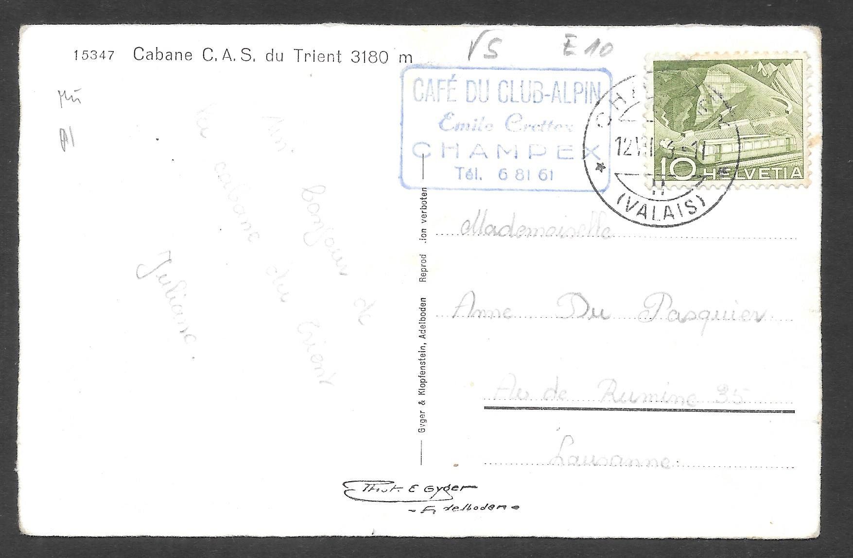 Cartoline postali: Trient Trient-Hütte SAC Cabane du Trient – Usato da Olten venduto da clotaldi 1