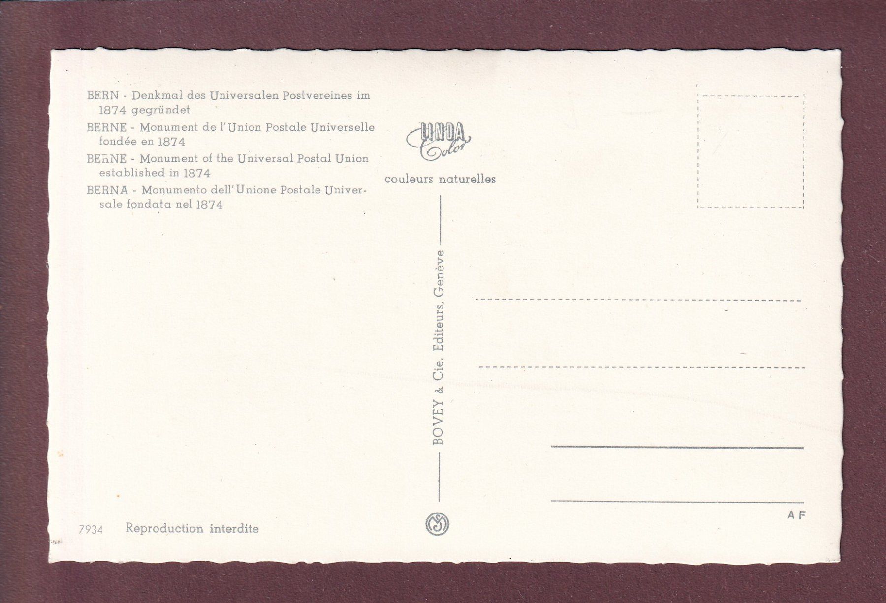 Cartoline postali: BERN - Weltpostdenkmal – Usato da Pully venduto da nicecards 1