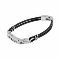 Bracelet en acier caoutchouc noir et câbles acier gris NEW