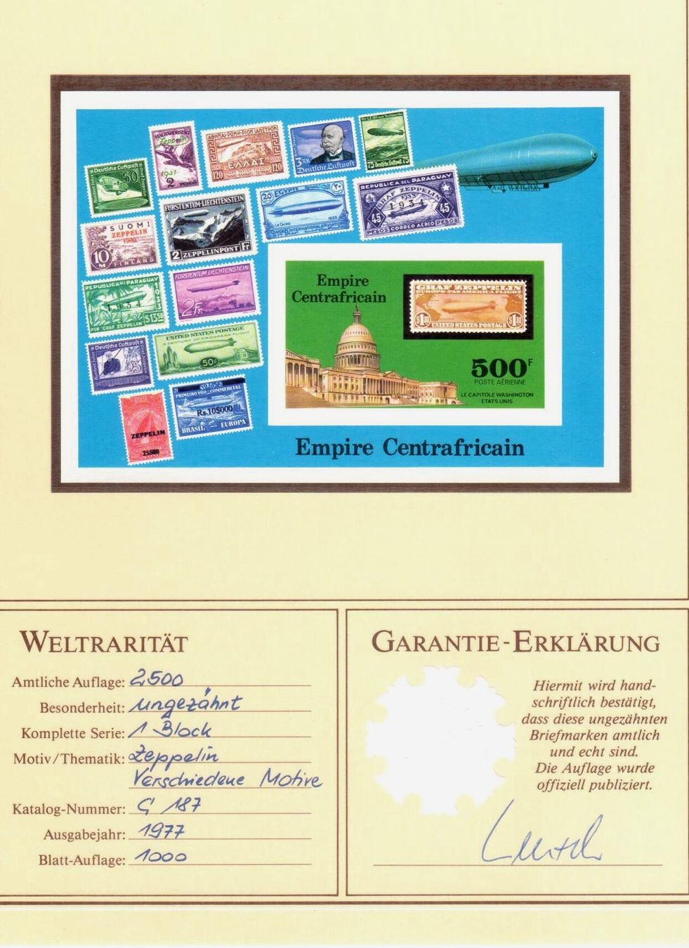 Tutti i francobolli: Zeppelin - Empire Centrafricain - 1977 - RARE – Nuovo e nell'imballaggio originale da Chavornay venduto da 4dphila