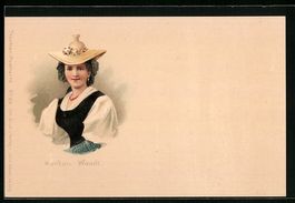 Litho Frau aus dem Kanton Waadt in Trach