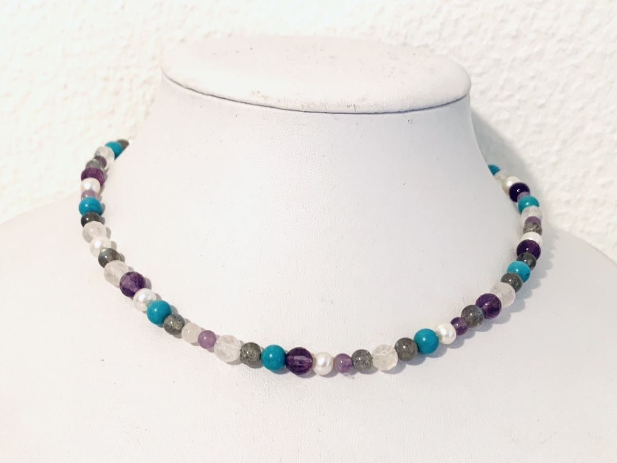 Catenine: Turquoise, Amethyst & Pearl Necklace - Sterling Silver – Nuovo e nell'imballaggio originale da Rüschlikon venduto da ThereseJewelryDesign 2