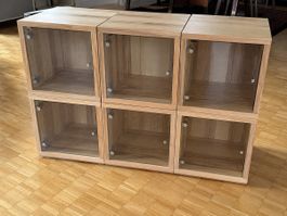 6 hochwertige Massivholz-Würfel mit Glastüre – 40 × 40 × 40