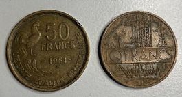 Francs Münzen, Jahrgang 1951 20 Frans & 1976 10 Francs