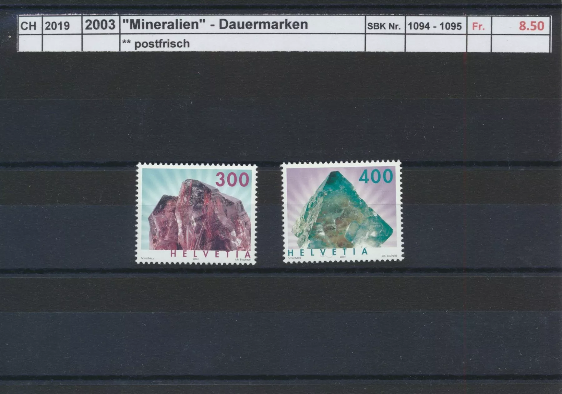 Alle Briefmarken: 2003 "Mineralien", ** postfrisch – Neu (gemäss Beschreibung) aus Winterthur von Zupogeru