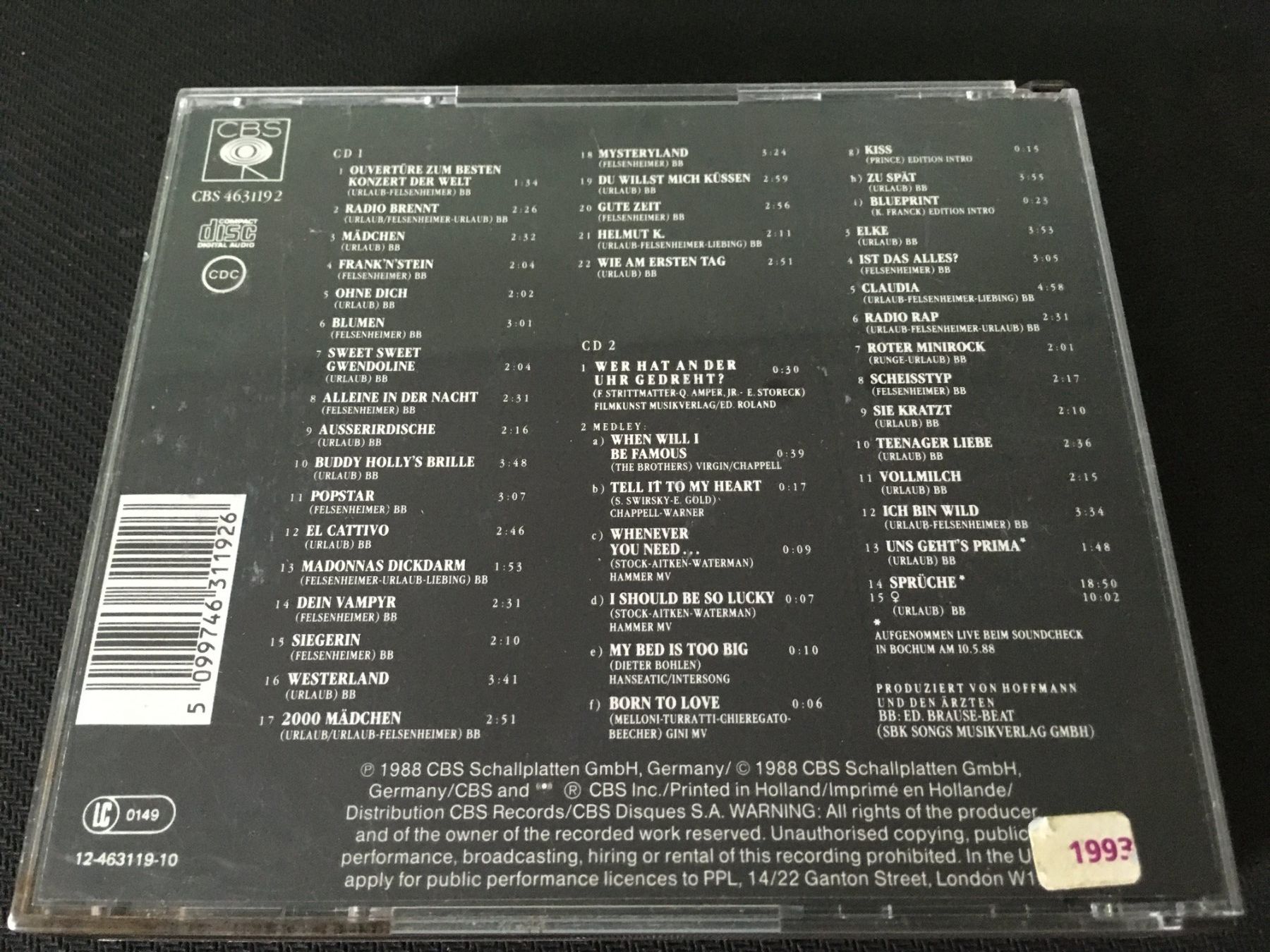 CD: Die Ärtzte - Live -CD- 2cd – Usato da St.Gallen venduto da MedienJoe 2