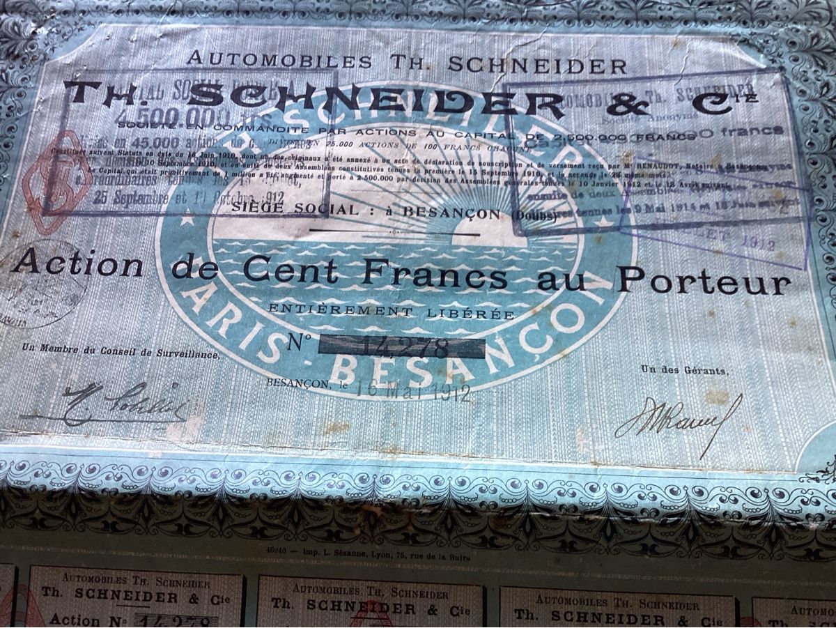 Documenti: Automobiles TH. SCHNEIDER 2 actions 1912 – Usato da Luc (Ayent) venduto da Rebouille 1
