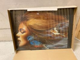 Gerahmtes Puzzle/Bild Vögel & Frau