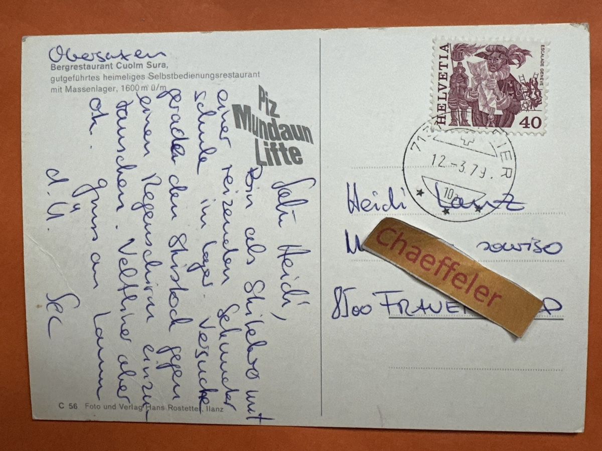 Cartoline postali: 1979 Bergrestaurant Cuolm Sura. – Usato da Zürich venduto da Chaeffeler 1