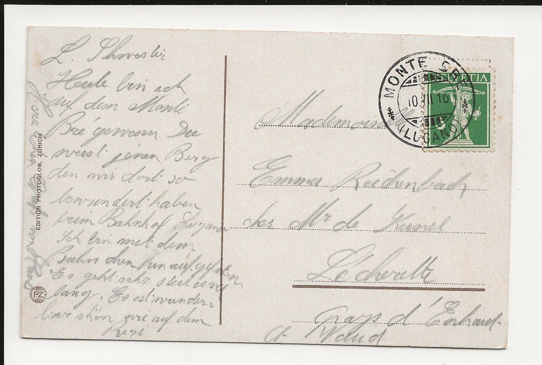 Cartoline postali: AK 1916 Monte Bre Kulmhotel e Lugano – Usato da Greifensee venduto da 315WDO 1