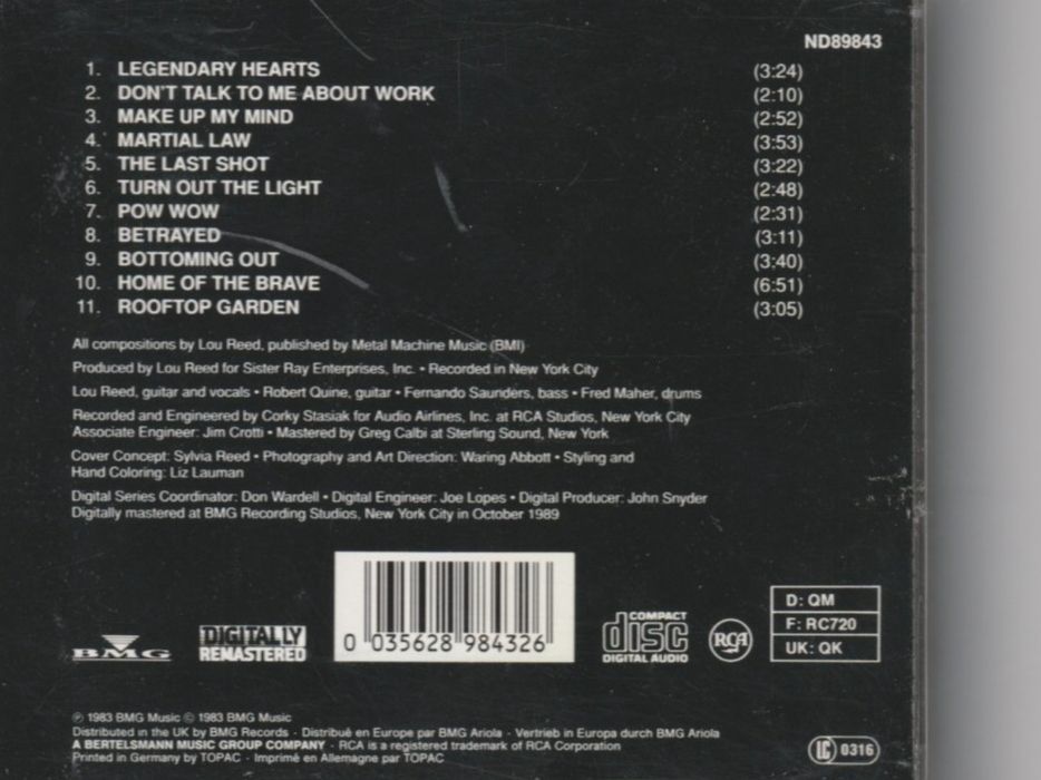 CD: Lou Reed - Legendary Hearts – Usato da Chur venduto da zowie72 1