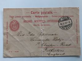 antike Postkarte, 1900, nach Folkestone, England, 10 Cts